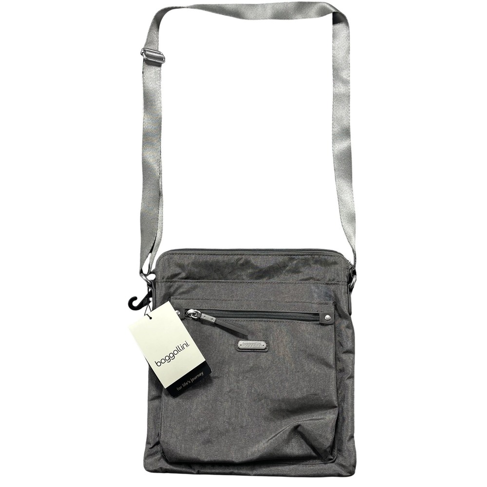 Baggallini Crossbody Bag Womens Medium Gray Nylon Travel Zip Pockets Adjustable